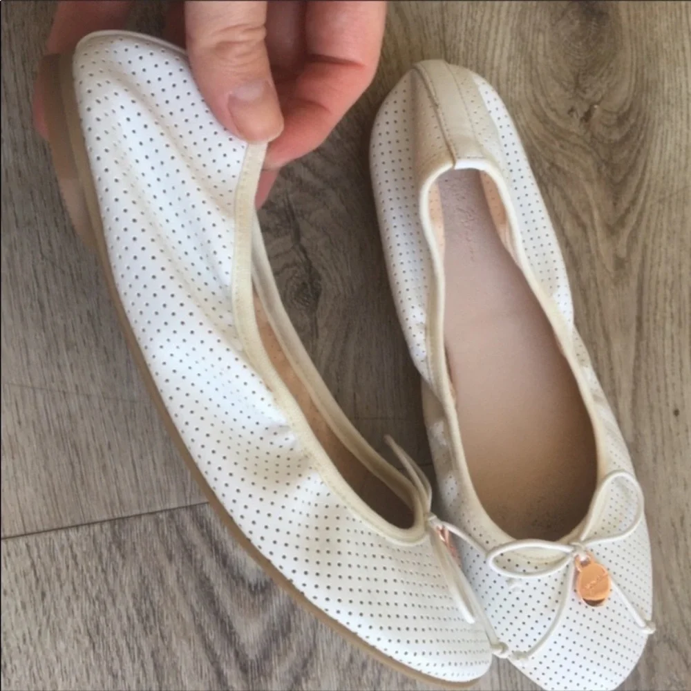 - Ruby and bloom winter white perforated ballet flats/gorgeous rose gold t…